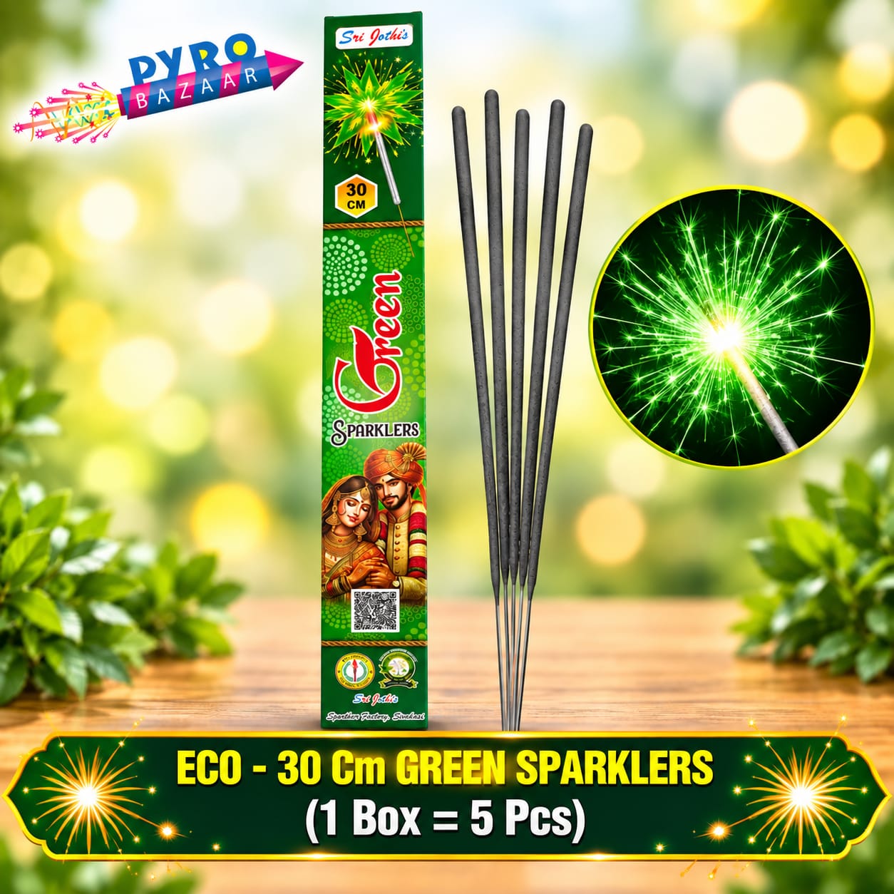 ECO 30 CM GREEN SPARKLERS (5 PCS)